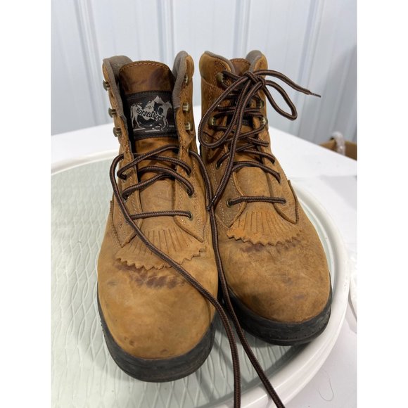 Roper Crossrider Round Toe Western Boot Mens 9 Lace Up Brown Leather Kiltie - Picture 3 of 11